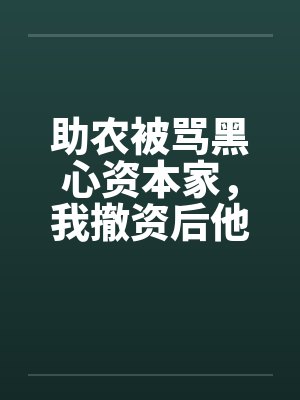 助农被骂黑心资本家,我撤资后他们悔疯了